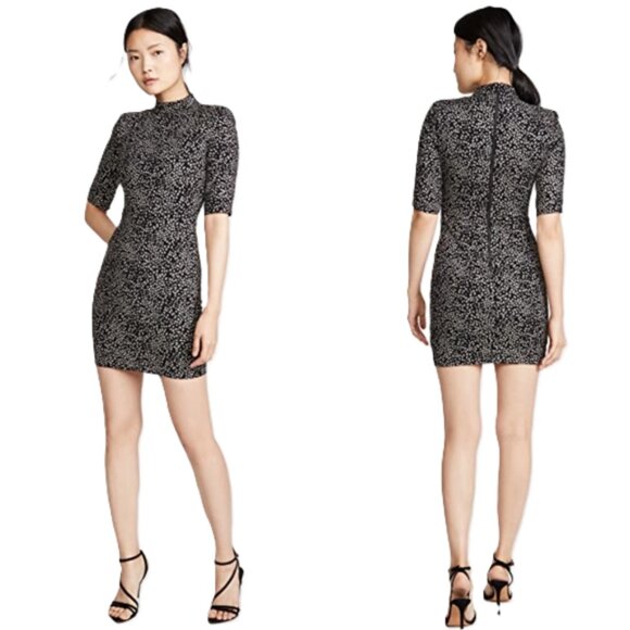 Alice + Olivia Inka Glitter Dot Strong-Shoulder Mockneck Dress Party Date Night - Picture 1 of 11